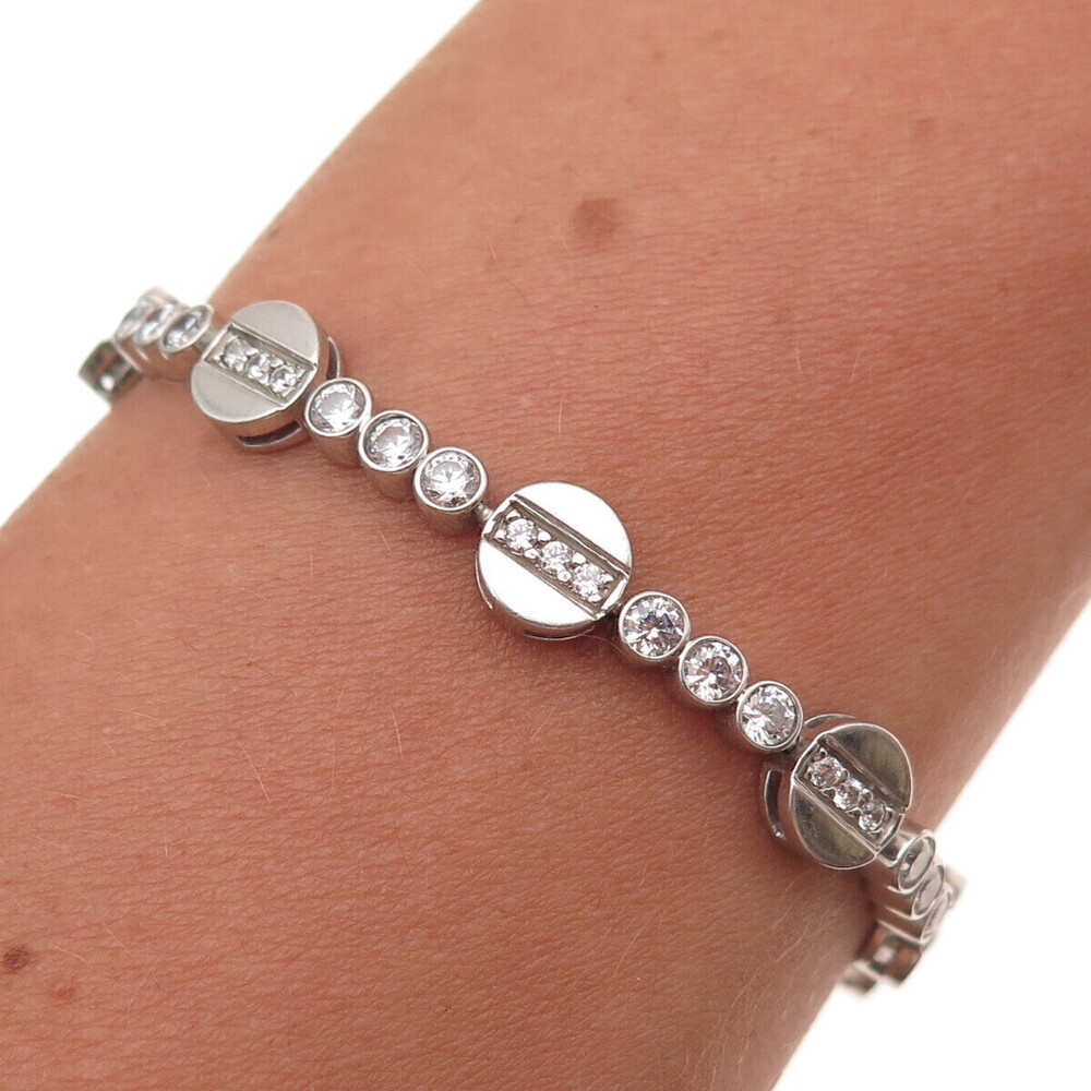 Michael Valitutti Gems En Vogue 925 Sterling Round-Cut C Z Disc Link Bracelet 8"